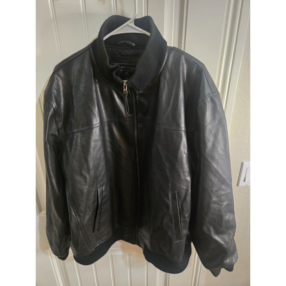 U.S. Polo Assn. Men’s XL Black Faux Leather Bomber Jacket Full Zip Ribbed